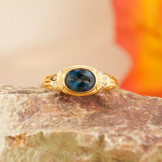 London Blue Topaz Sterling Silver Ring - S925 Natural Gemstone Jewelry for Women