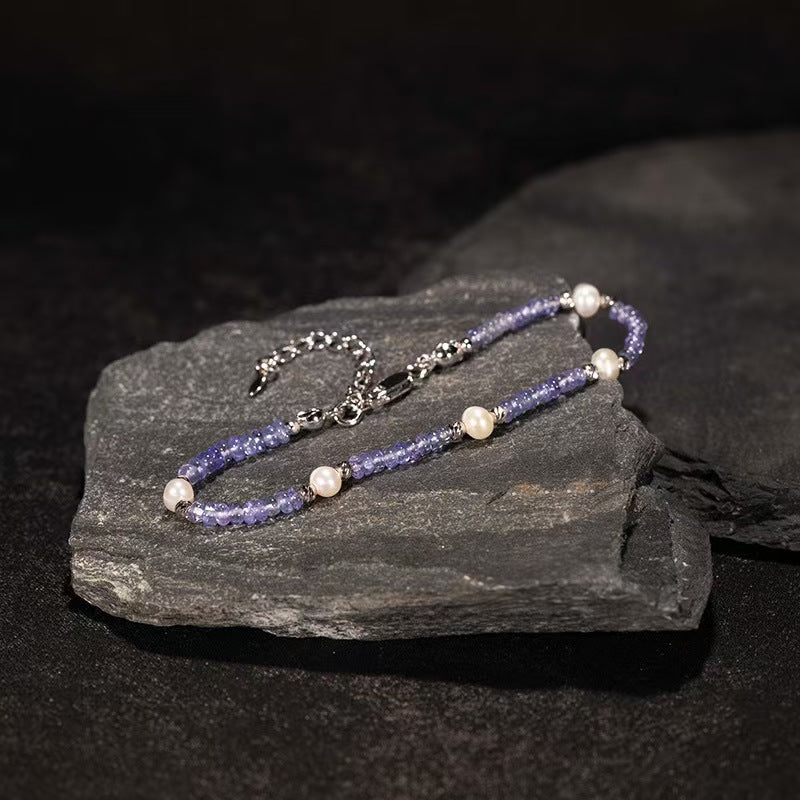 Violet Tanzanite Bead Necklace in Sterling Silver Thoughtful Gift for Her