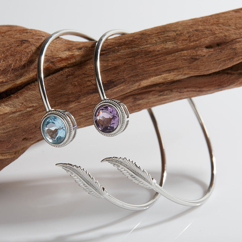 Unique Sterling Silver Bangle Topaz Amethyst Jewels Best Christmas Gift for Her