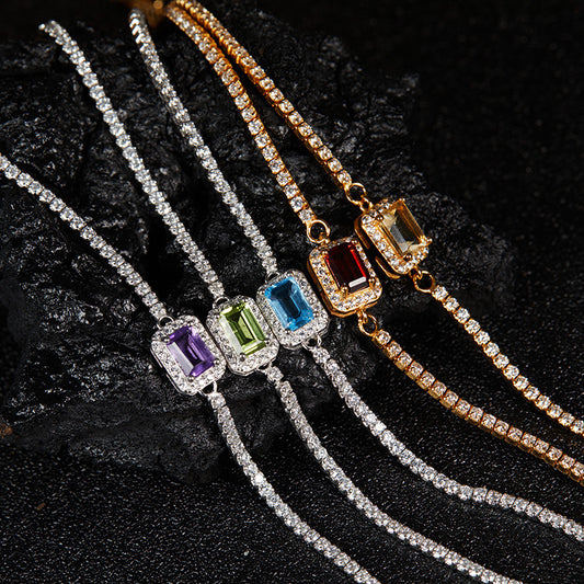 925 Sterling Silver Gemstone Bracelet for Women, Natural Garnet Topaz Peridot Amethyst Box Chain Bracelet