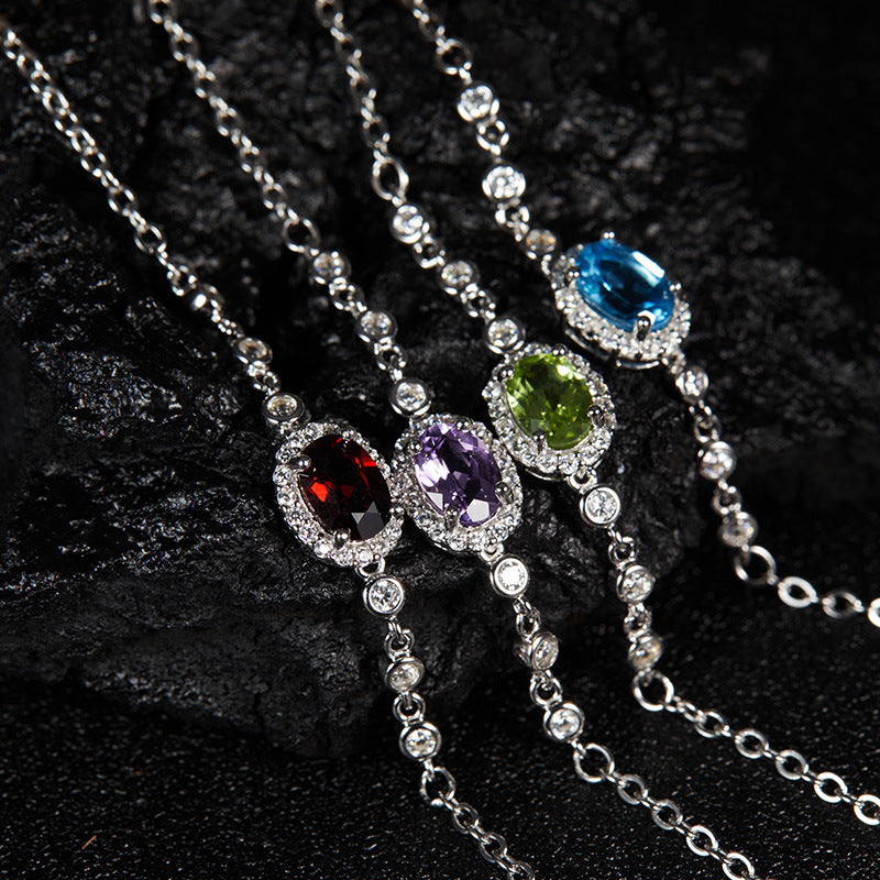 Natural Topaz Amethyst Citrine Garnet Peridot Sterling Silver Bracelet Best Gift for Ladies