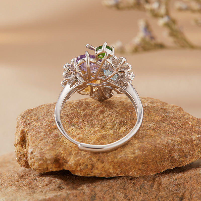 Multi-Gemstone Ring with Topaz, Diopside, Citrine & Amethyst