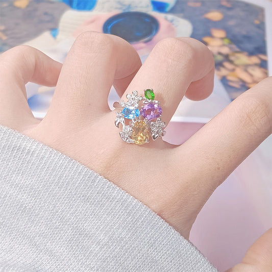 Multi-Gemstone Ring with Topaz, Diopside, Citrine & Amethyst