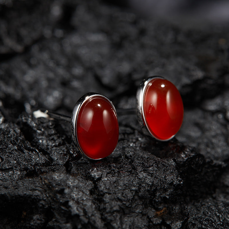 Natural Gemstone Silver Earrings | Jade, Onyx, Lapis Lazuli, Carnelian, Pink Opal