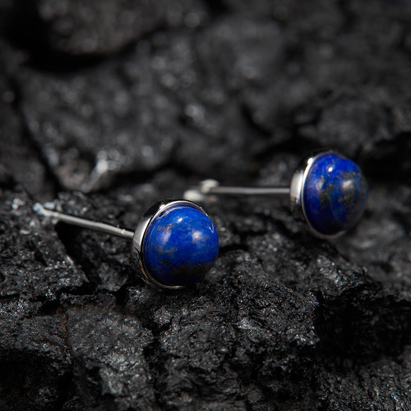 Natural Gemstone Silver Earrings | Jade, Onyx, Lapis Lazuli, Carnelian, Pink Opal