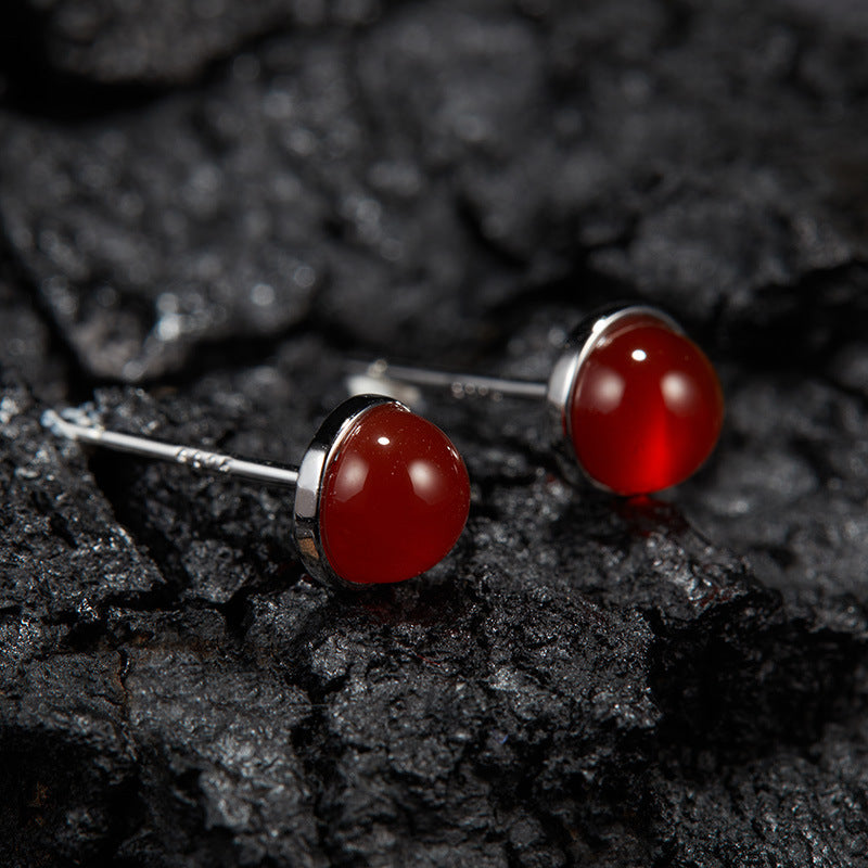 Natural Gemstone Silver Earrings | Jade, Onyx, Lapis Lazuli, Carnelian, Pink Opal