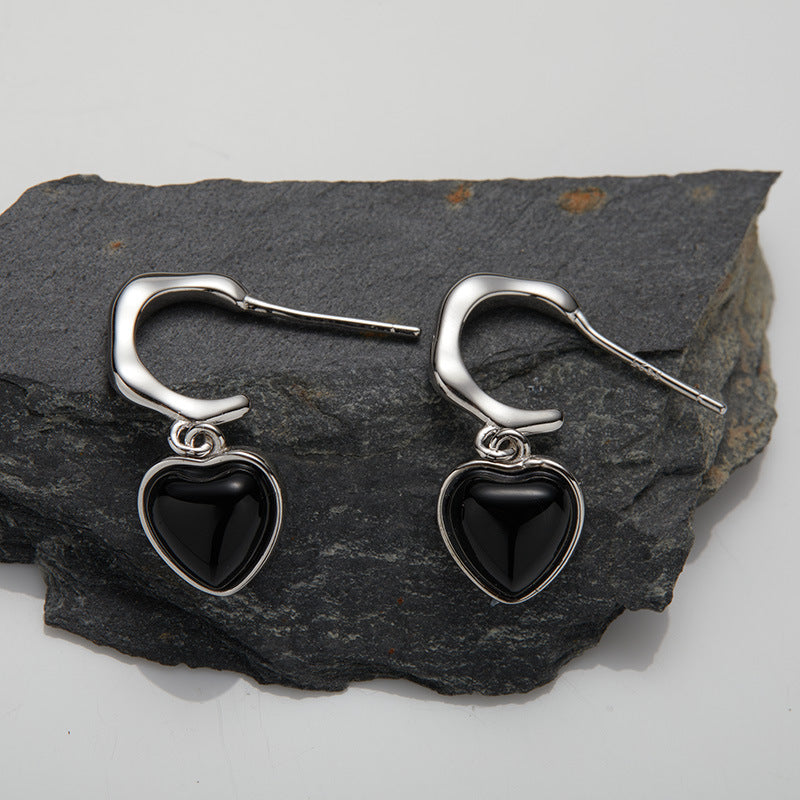 S925 Sterling Silver Black Onyx Heart Stud Earrings for Women | Cute & Edgy Gemstone Earrings | Dainty Everyday Jewelry Gift