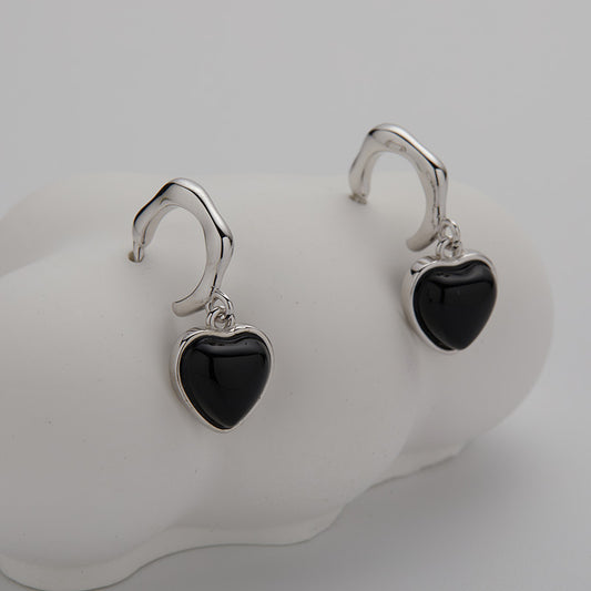 S925 Sterling Silver Black Onyx Heart Stud Earrings for Women | Cute & Edgy Gemstone Earrings | Dainty Everyday Jewelry Gift