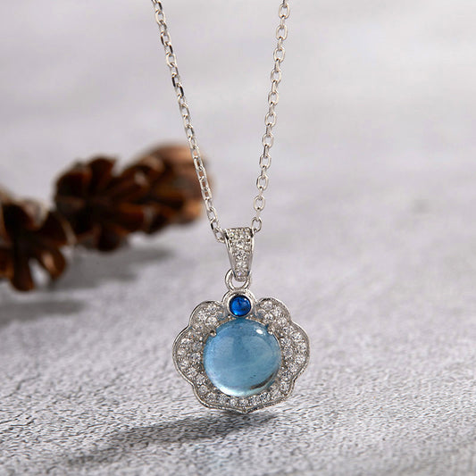 Exquisite Genuine Aquamarine Pendant Luxury Sterling Silver Necklace