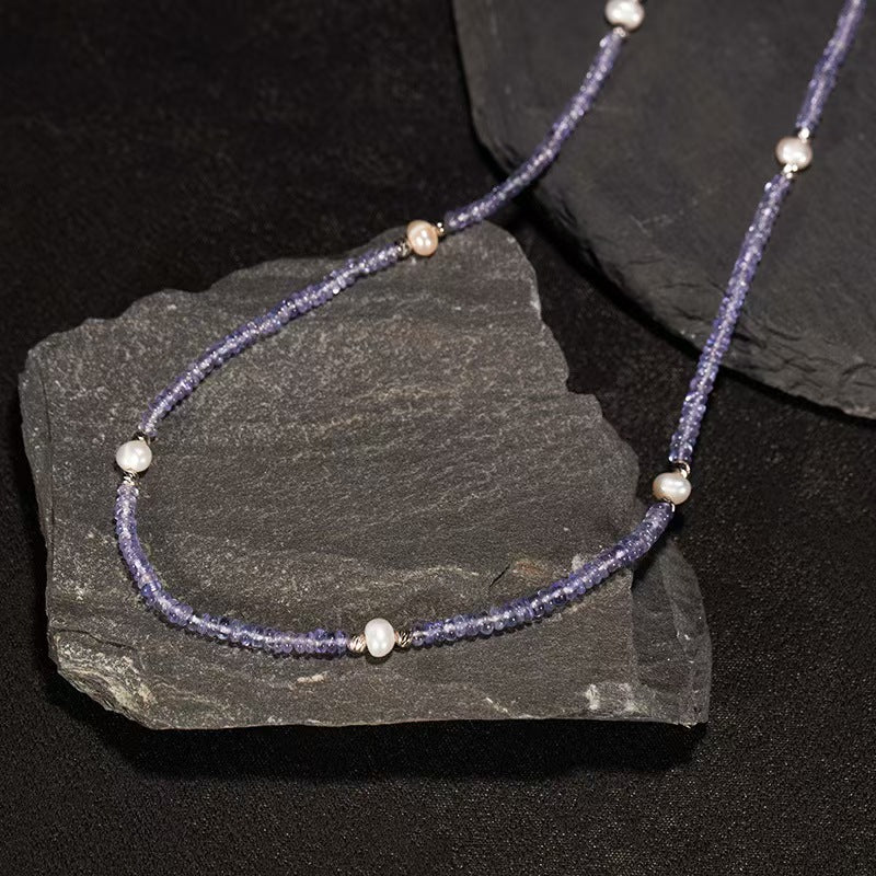 Violet Tanzanite Bead Necklace in Sterling Silver Thoughtful Gift for Her