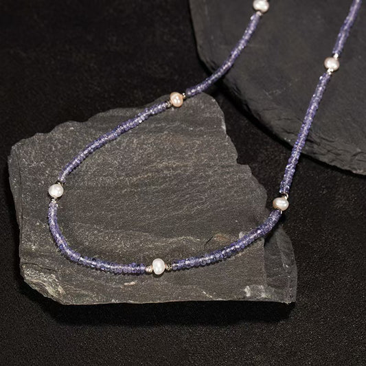 Violet Tanzanite Bead Necklace in Sterling Silver Thoughtful Gift for Her