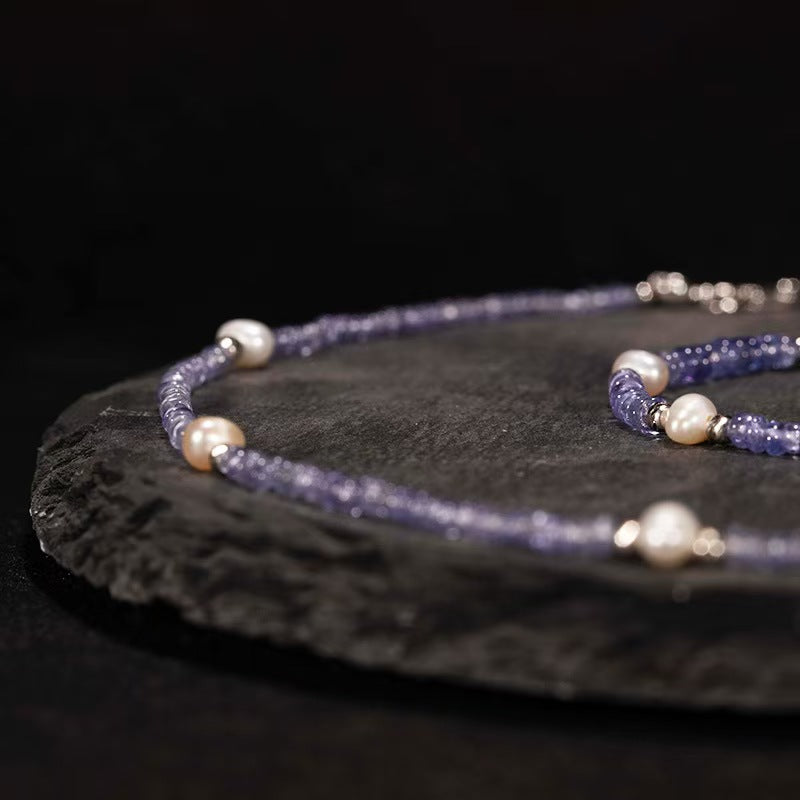 Violet Tanzanite Bead Necklace in Sterling Silver Thoughtful Gift for Her