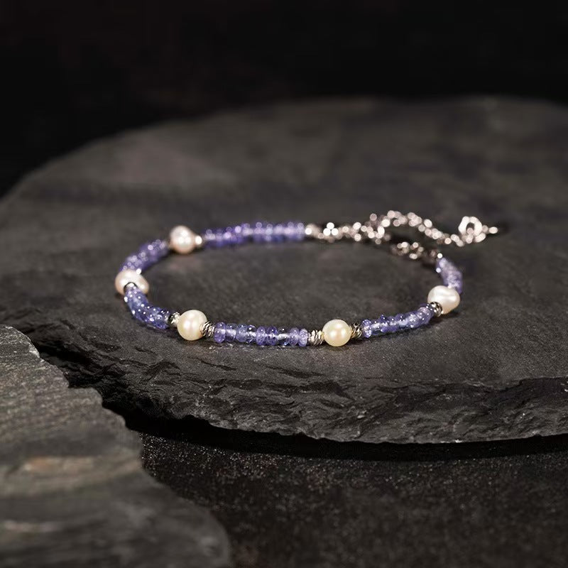 Violet Tanzanite Bead Necklace in Sterling Silver Thoughtful Gift for Her