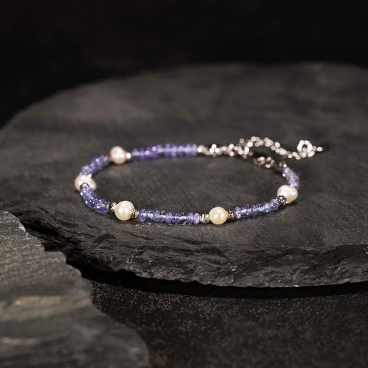 Violet Tanzanite Bead Necklace in Sterling Silver Thoughtful Gift for Her