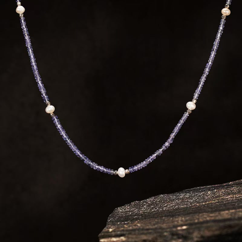 Violet Tanzanite Bead Necklace in Sterling Silver Thoughtful Gift for Her