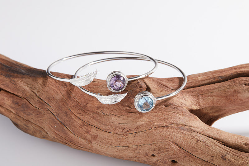 Unique Sterling Silver Bangle Topaz Amethyst Jewels Best Christmas Gift for Her