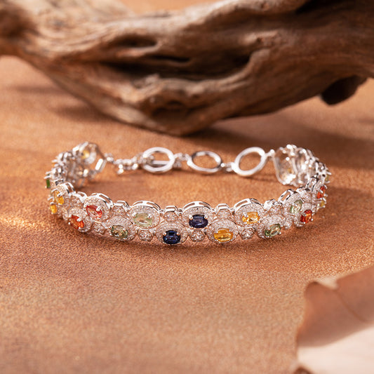 Natural Colorful Sapphire Bracelet for Women S925 Sterling Silver Dainty Birthstone Gift