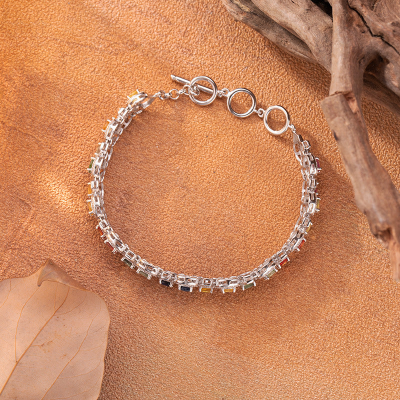 Natural Colorful Sapphire Bracelet for Women S925 Sterling Silver Dainty Birthstone Gift
