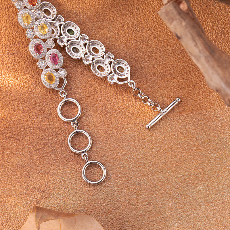 Natural Colorful Sapphire Bracelet for Women S925 Sterling Silver Dainty Birthstone Gift