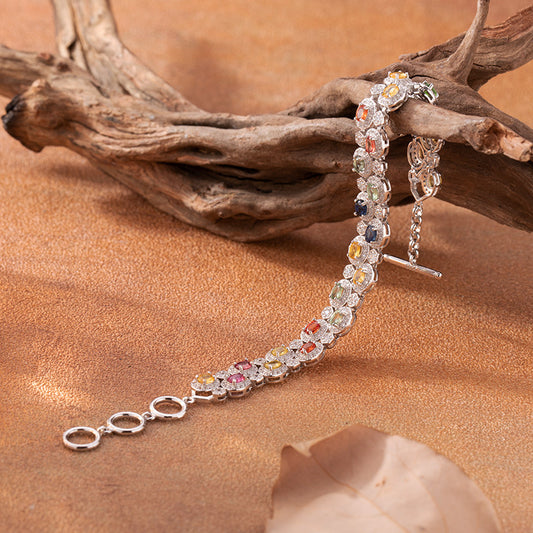 Natural Colorful Sapphire Bracelet for Women S925 Sterling Silver Dainty Birthstone Gift