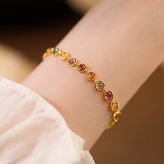 S925 Sterling Silver Bracelet with Luxurious Genuine Natural Gemstone