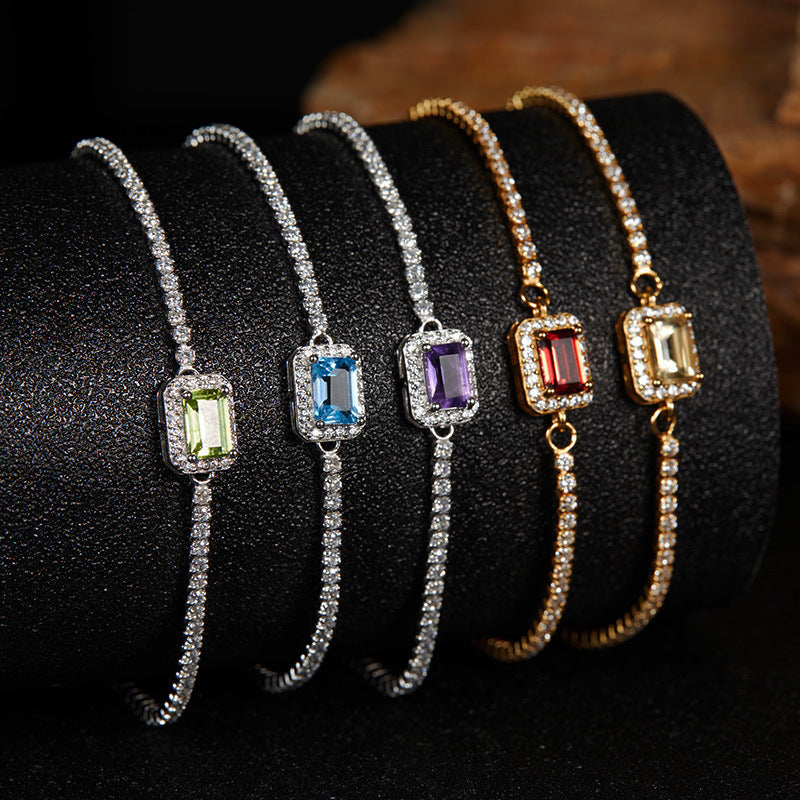 925 Sterling Silver Gemstone Bracelet for Women, Natural Garnet Topaz Peridot Amethyst Box Chain Bracelet