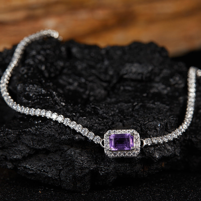 925 Sterling Silver Gemstone Bracelet for Women, Natural Garnet Topaz Peridot Amethyst Box Chain Bracelet