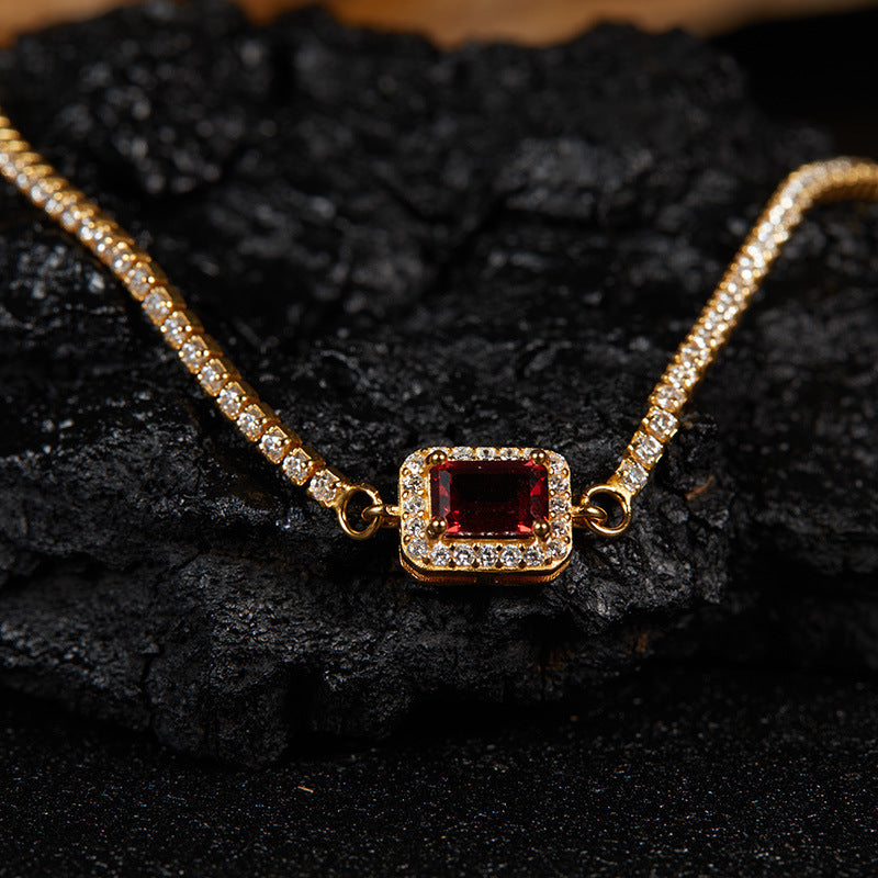 925 Sterling Silver Gemstone Bracelet for Women, Natural Garnet Topaz Peridot Amethyst Box Chain Bracelet