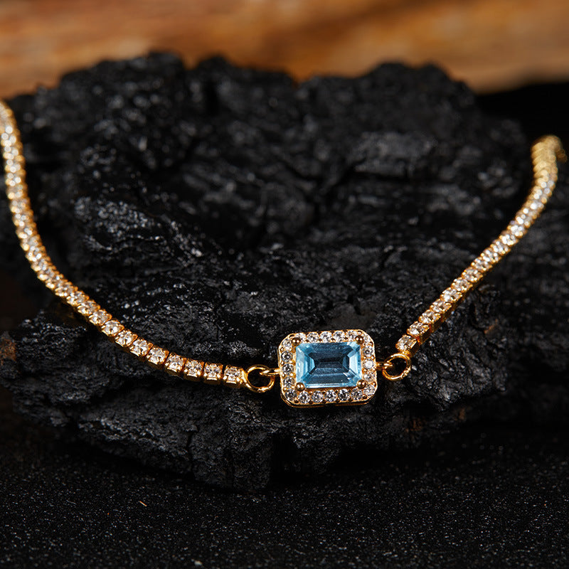 925 Sterling Silver Gemstone Bracelet for Women, Natural Garnet Topaz Peridot Amethyst Box Chain Bracelet