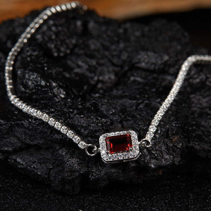 925 Sterling Silver Gemstone Bracelet for Women, Natural Garnet Topaz Peridot Amethyst Box Chain Bracelet