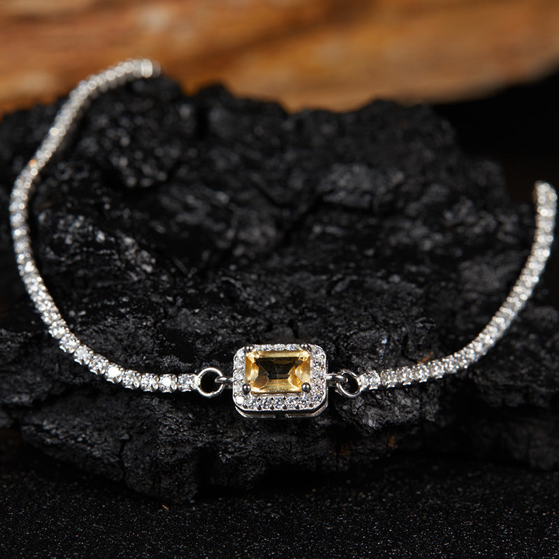 925 Sterling Silver Gemstone Bracelet for Women, Natural Garnet Topaz Peridot Amethyst Box Chain Bracelet