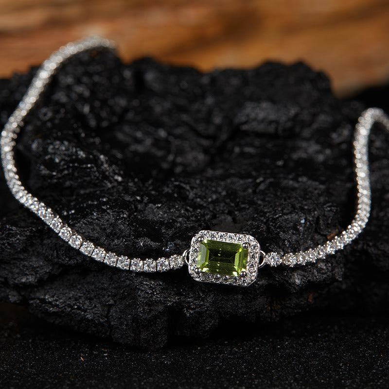 925 Sterling Silver Gemstone Bracelet for Women, Natural Garnet Topaz Peridot Amethyst Box Chain Bracelet