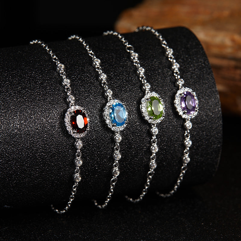 Natural Topaz Amethyst Citrine Garnet Peridot Sterling Silver Bracelet Best Gift for Ladies