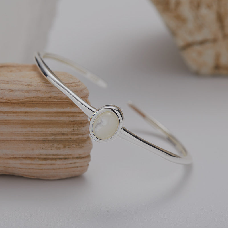 Minimalist Gemstone Bracelet - Natural Tiger's Eye, Blue Aura Quartz & Mother of Pearl in Sterling Silver