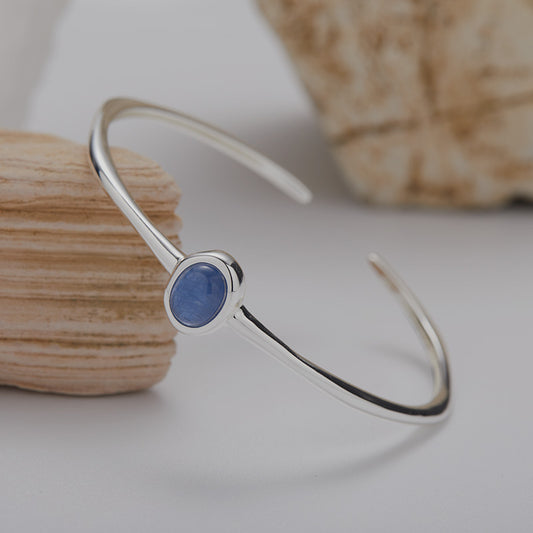 Minimalist Gemstone Bracelet - Natural Tiger's Eye, Blue Aura Quartz & Mother of Pearl in Sterling Silver