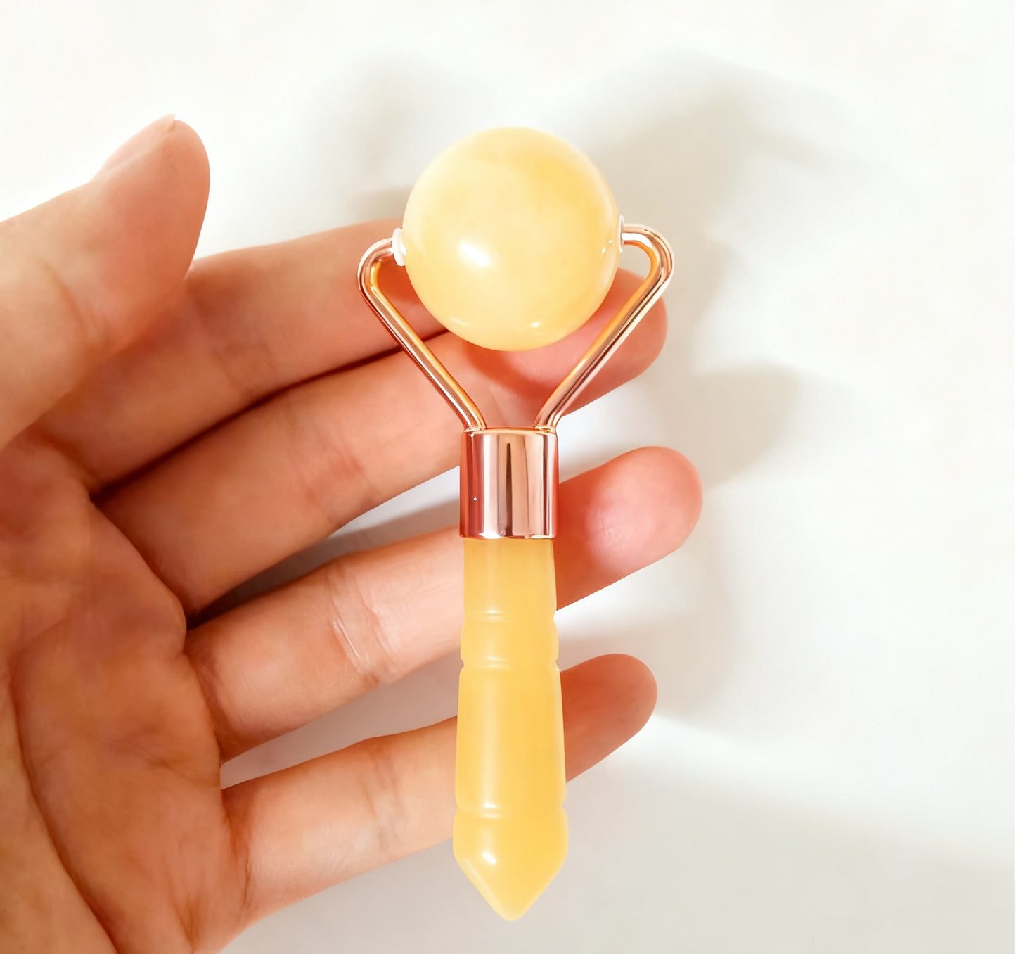 Mini Yellow Jade Beauty Roller for Face & Eye Contour - Reduce Puffiness, Boost Glow - Portable Skincare Tool