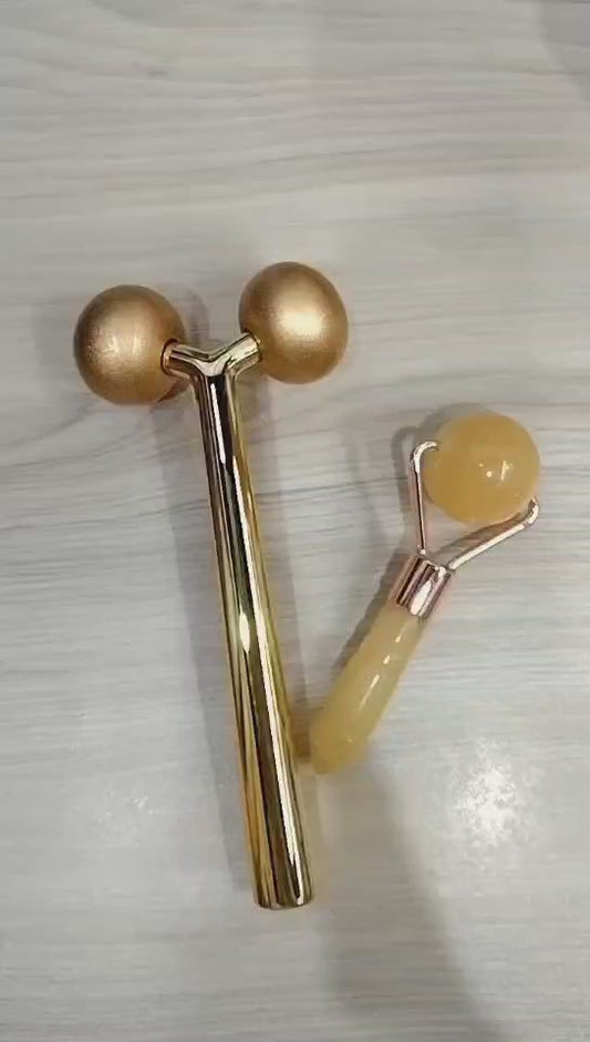 Mini Yellow Jade Beauty Roller for Face & Eye Contour - Reduce Puffiness, Boost Glow - Portable Skincare Tool